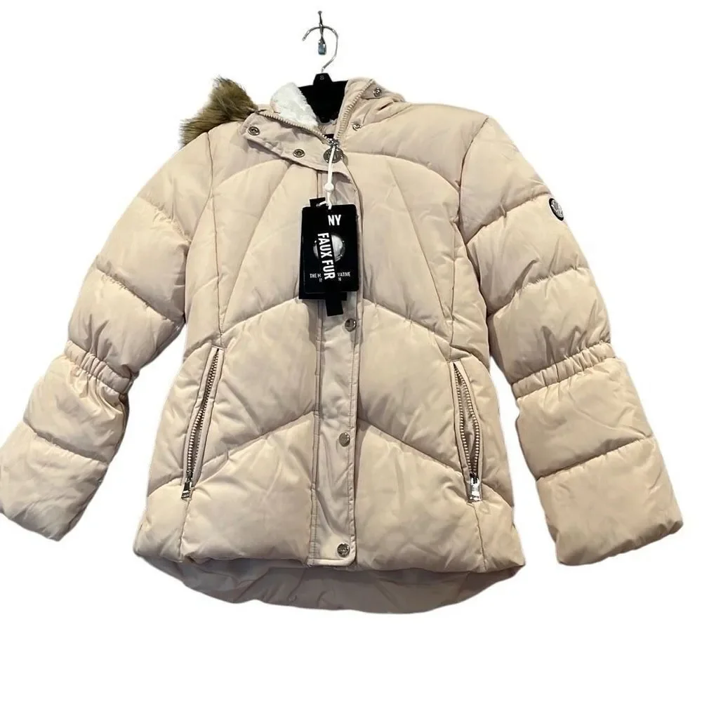 DKNY Girl’s Ivory Puff Coat Sz.10/12 M NWT Hooded